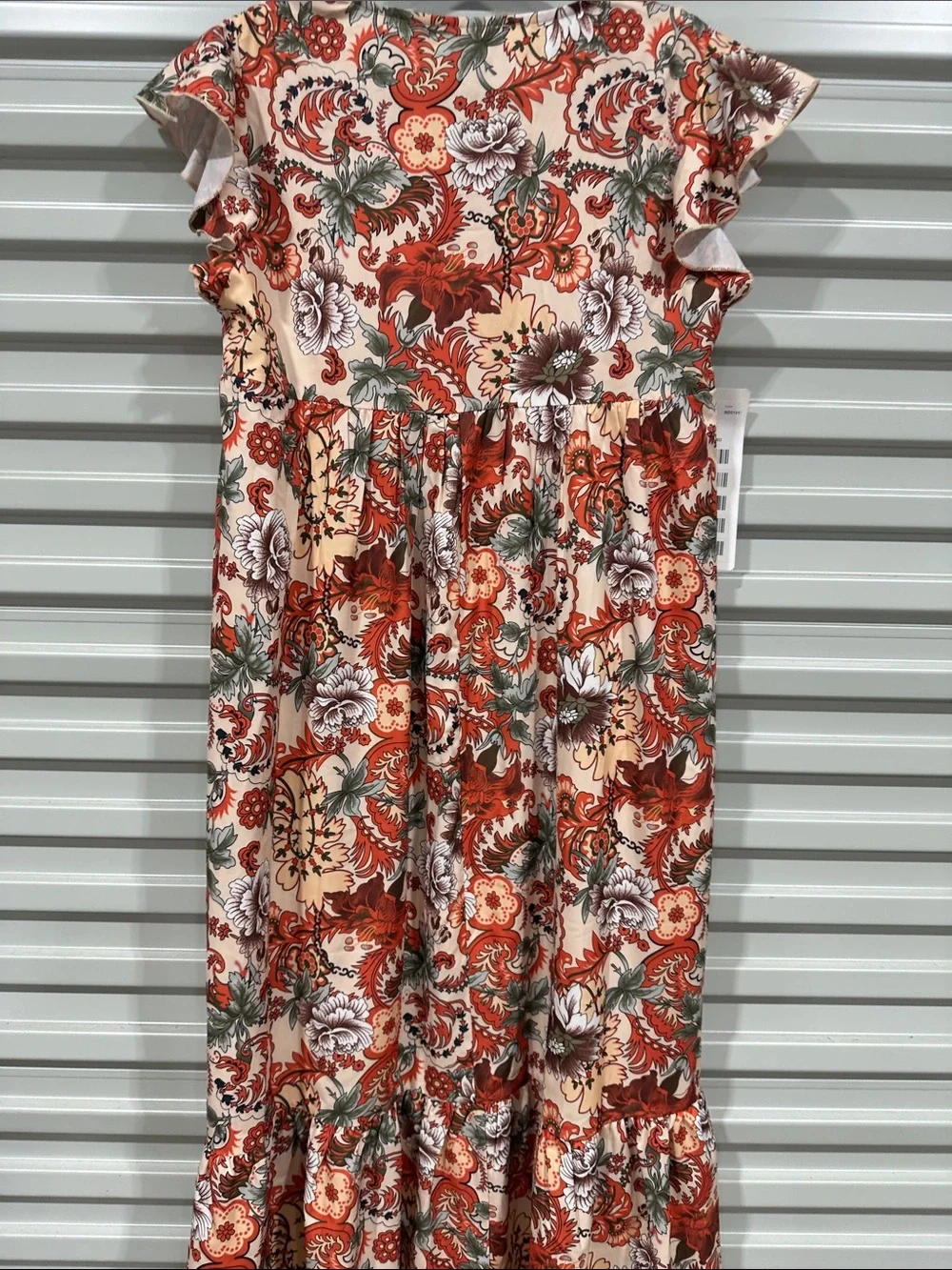 Red Floral Tiered Maxi Dress with Ruffle Sleeves - Picture 10 of 11